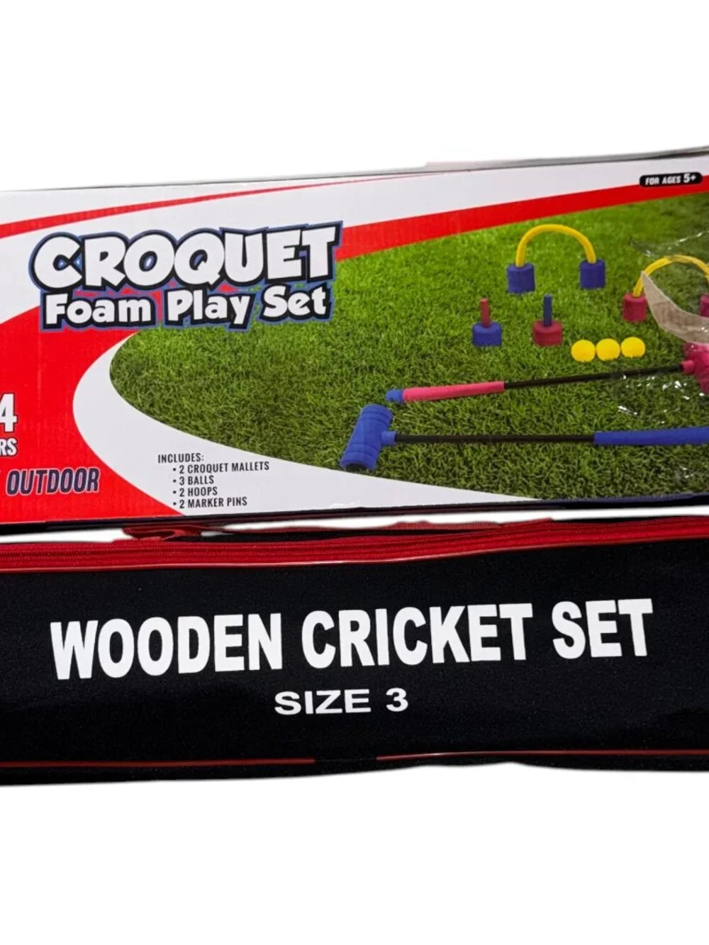 Wooden Cricket Set Size 3 and Croquet Foam Set